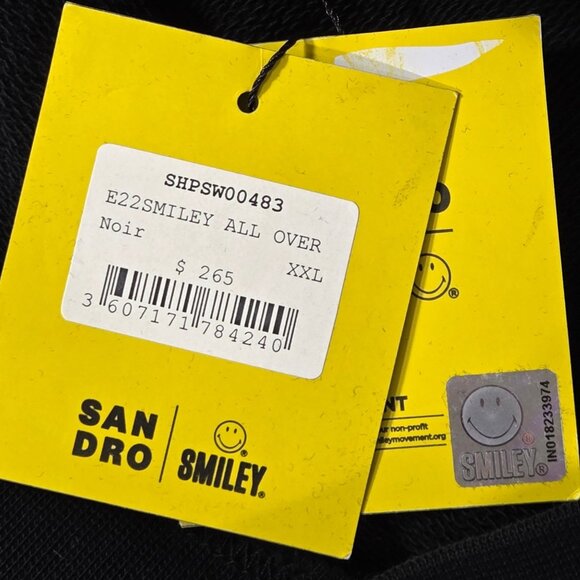 NWT Sandro Men's Long Sleeve Allover Smiley Hoodie - Picture 5 of 6